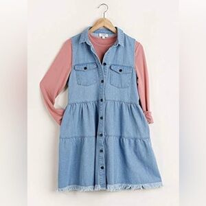 Casual Denim and Pink Layered Dress